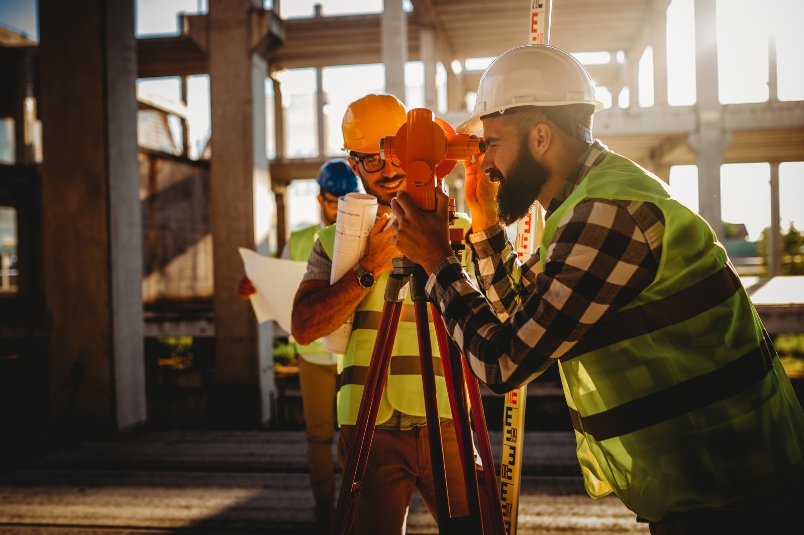 Construction concept of engineer and architect working at construction site